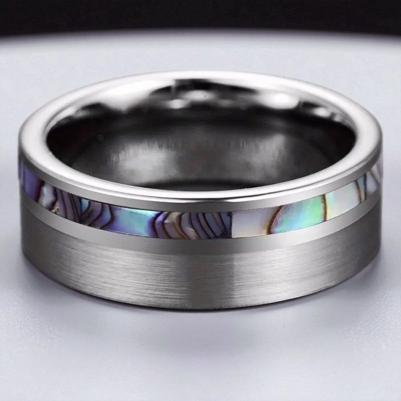 Ocean Minimalist — Tungsten Ring with Shell Pattern