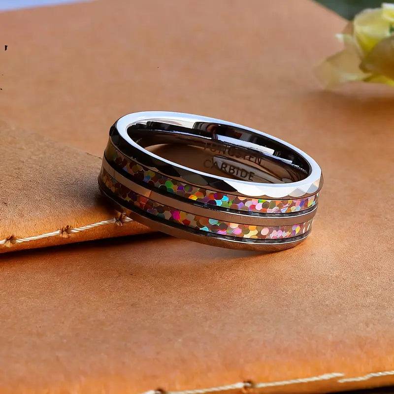Opal Horizon — 8mm Tungsten Ring with Synthetic Opal Inlay
