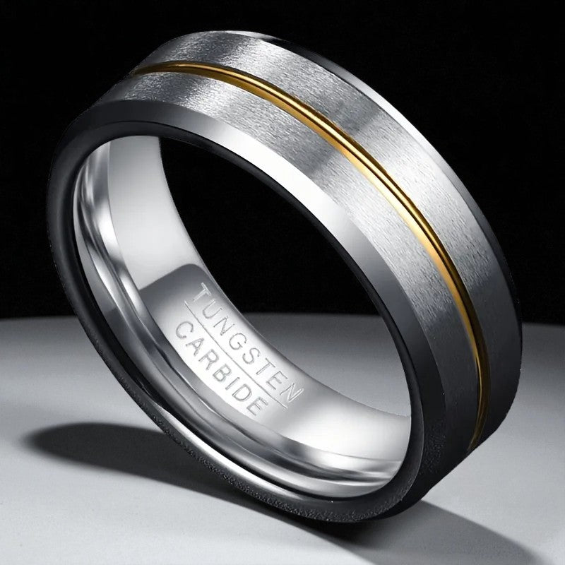 Imperial Fusion — 8mm Silver Tungsten Ring with Gold Accent