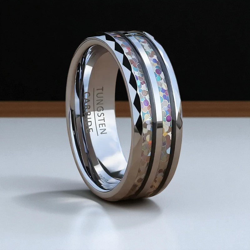 Opal Horizon — 8mm Tungsten Ring with Synthetic Opal Inlay