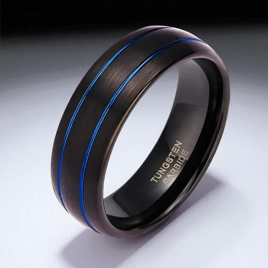 Midnight Azure — 8mm Black Tungsten Carbide Ring