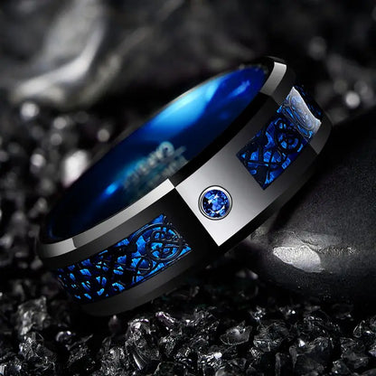 Blue Dragon Forge — 8mm Black Tungsten Ring with Blue Carbon Fibre Inlay