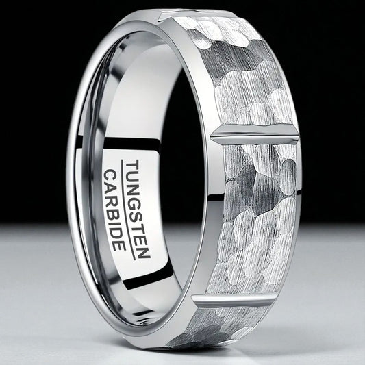 Titan Forge — 8mm Hammered Tungsten Ring (Matte Finish)