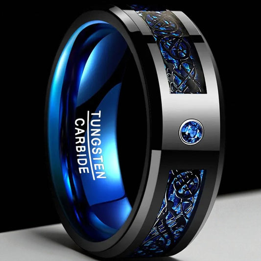 Blue Dragon Forge — 8mm Black Tungsten Ring with Blue Carbon Fibre Inlay