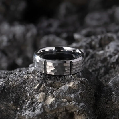 Titan Forge — 8mm Hammered Tungsten Ring (Matte Finish)