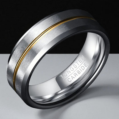 Imperial Fusion — 8mm Silver Tungsten Ring with Gold Accent